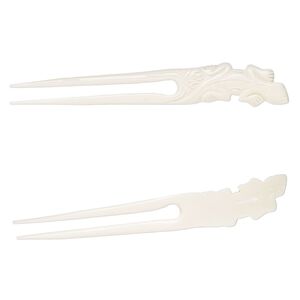 Hair stick, bone (bleached), pkg/1, 6 to 6-1/2 inches with gecko.