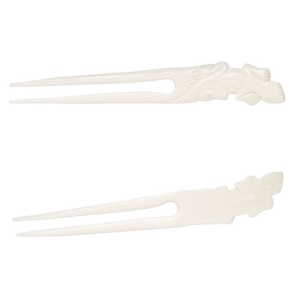 Hair stick, bone (bleached), pkg/1, 6 to 6-1/2 inches with gecko. image number 0