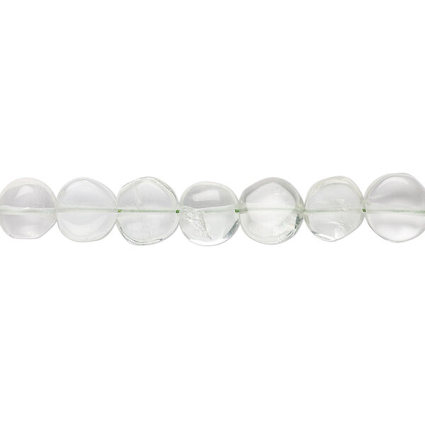 Bead, green quartz (heated), 6-7mm hand-cut puffed flat round, B grade, Mohs hardness 7. Sold per 7-inch strand. image number 0
