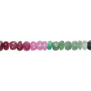Multi-sapphire/emerald 1pkg1, hand-cut faceted rondelle bead 7 inch 4x2mm-5x3mm