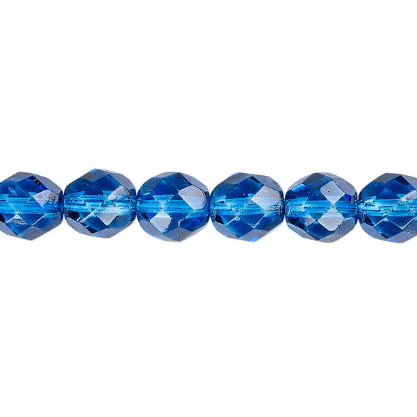 Bead, Czech fire-polished dipped décor glass, translucent sapphire blue, 8mm faceted round. Sold per pkg of 600 (1/2 mass). image number 0