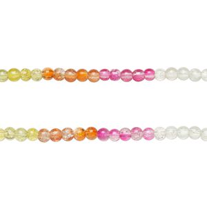 Bead, crackle glass, translucent mixed sunset colors, 6-6.5mm round. Sold per pkg of (2) 7-inch strands, approximately 70 beads.
