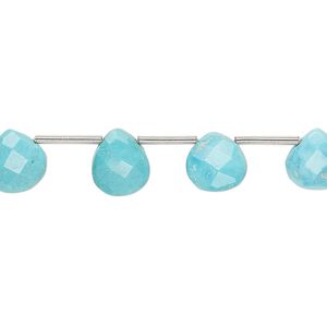 Imperial crown turquoise 1pkg13, hand-cut top-drilled faceted puffed teardrop bead natural 7-9mm