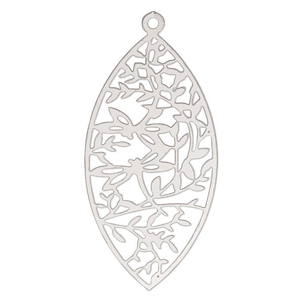Focal, Lazer Lace™, stainless steel, 39x20mm two-sided marquise with dragonfly design. Sold per pkg of 2. image number 0