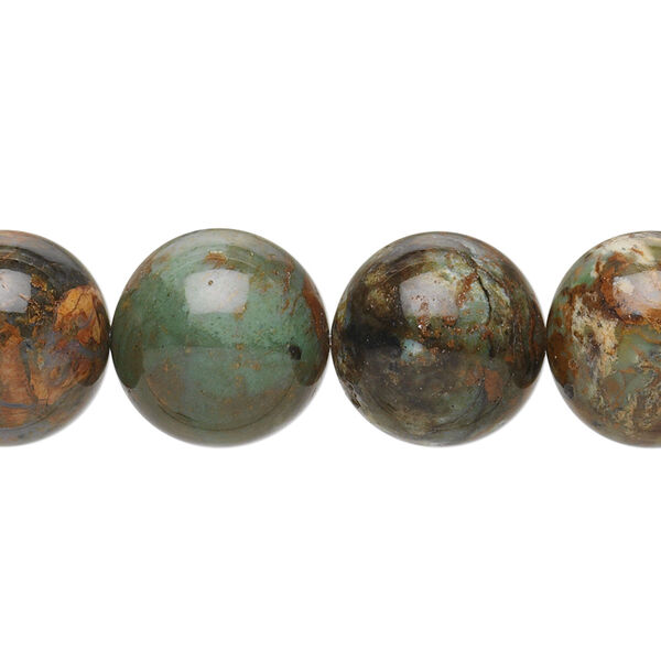 Bead, green "opal" (chalcedony) (natural), 14mm round, B grade, Mohs hardness 5 to 6-1/2. Sold per 15-1/2" to 16" strand. image number 0