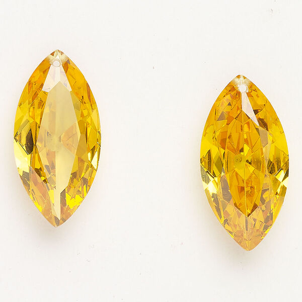 Drop cubic zirconia 2pk 28x14mm faceted marquise, translucent golden yellow image number 0
