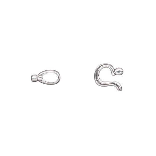 Clasp, JBB Findings, hook-and-eye, antiqued sterling silver, 14x7mm with crimp ends, 0.5mm inside diameter. Sold individually. image number 0