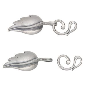 Clasp hook&eye 1pkg1 sterling silver, 31x13.5mm, antiqued JBB Findings 1-strand