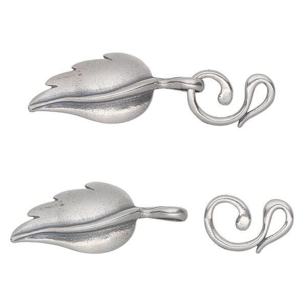 Clasp, JBB Findings, hook-and-eye, antiqued sterling silver, 31x13.5mm leaf and vine. Sold individually. image number 0