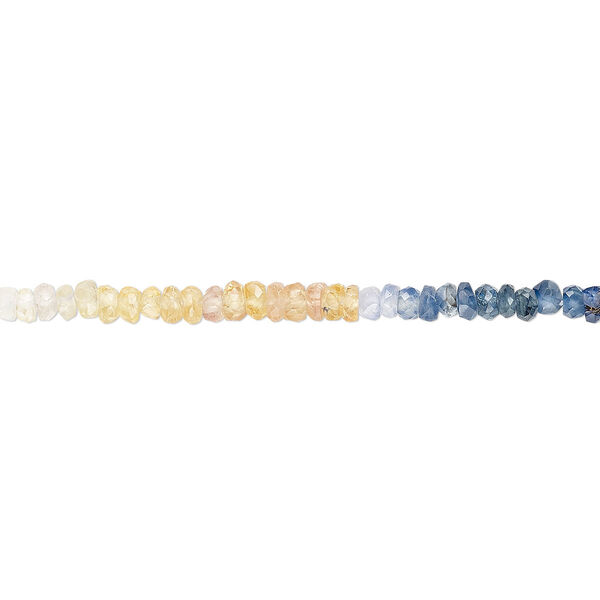 Bead, multi-sapphire (natural / heated), shaded, 2x1mm-3x2mm hand-cut faceted rondelle, B+ grade, Mohs hardness 9. Sold per 15" to 16" strand. image number 0