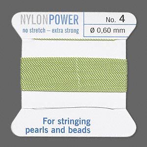 Thread, Griffin, nylon, jade green, size #4. Sold per 2-meter card (approximately 78 inches).