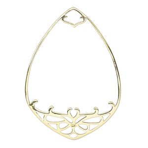 Focal, gold-finished sterling silver, 39x28mm teardrop with cutout design. Sold individually.