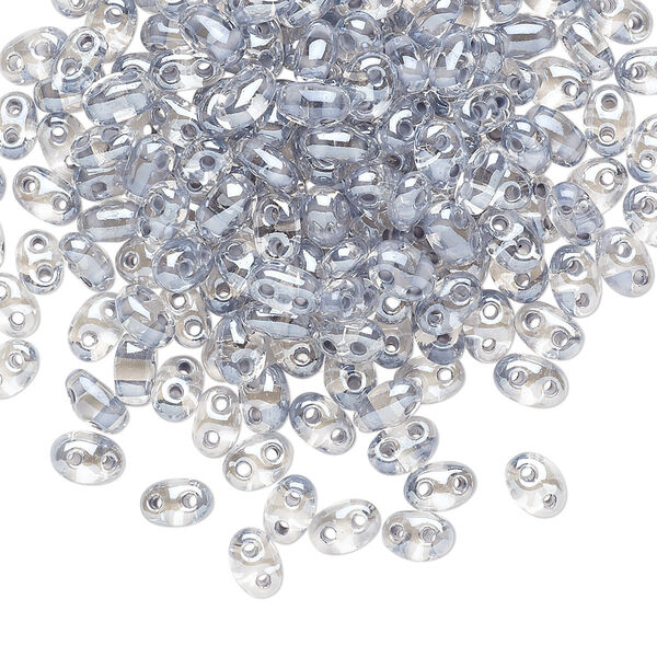 Seed bead, Preciosa Twin™ Czech glass, pkg/250g, 5x2.5mm oval, transparent light grey terra color-lined clear, (38642). image number 0