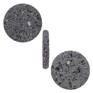 Lava rock 1pkg2, unwaxed undrilled flat round locket insert natural 22mm / 3mm