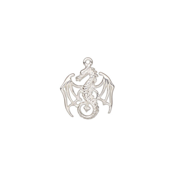 Charm Amoracast® 1pkg1 sterling silver, 15x14mm 2-sided cutout winged dragon image number 0
