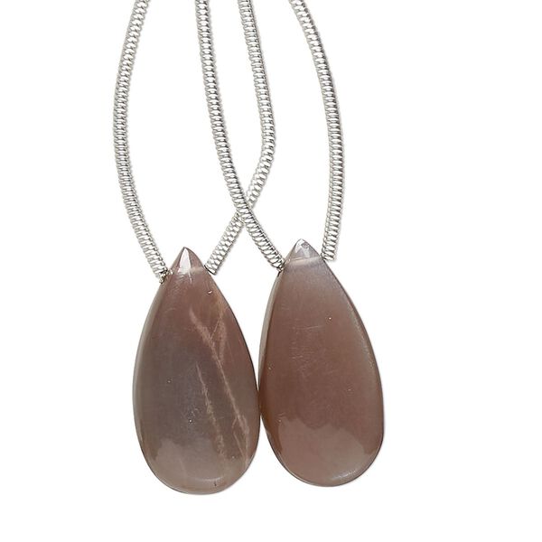 Coffee moonstone 1pkg2, hand-cut top-drilled puffed teardrop bead natural 20x10mm image number 0