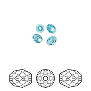 Bead 4pk light turquoise, Crystal Passions® 5x4mm olive briolette 5044