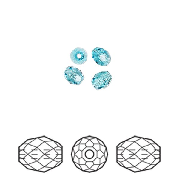 Bead 4pk light turquoise, Crystal Passions® 5x4mm olive briolette 5044 image number 0