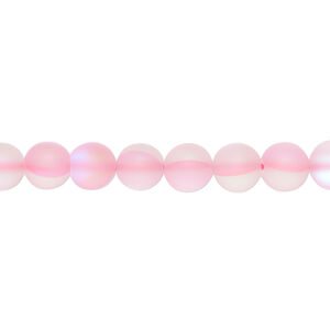 Bead, "mermaid glass" 1pkg1, iridescent matte hot pink, 6mm round.