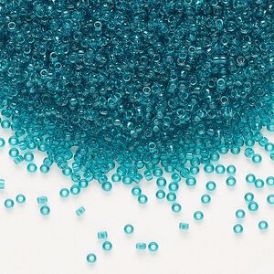 Seed bead, Miyuki, glass, pkg/250g, #15 rocaille, transparent teal (RR-2405).