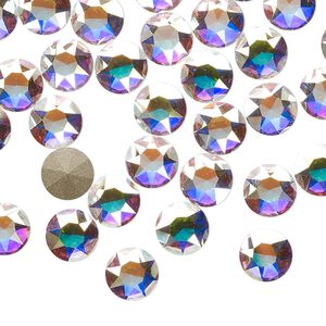 Round stone 144pk crystal AB foil back, Swarovski® 7.07-7.27mm light round SS34 1098