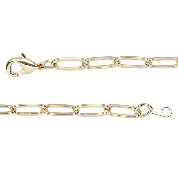 Chain, gold-finished brass, 3.8mm paperclip, 20 inches with lobster claw clasp. Sold individually. image number 0