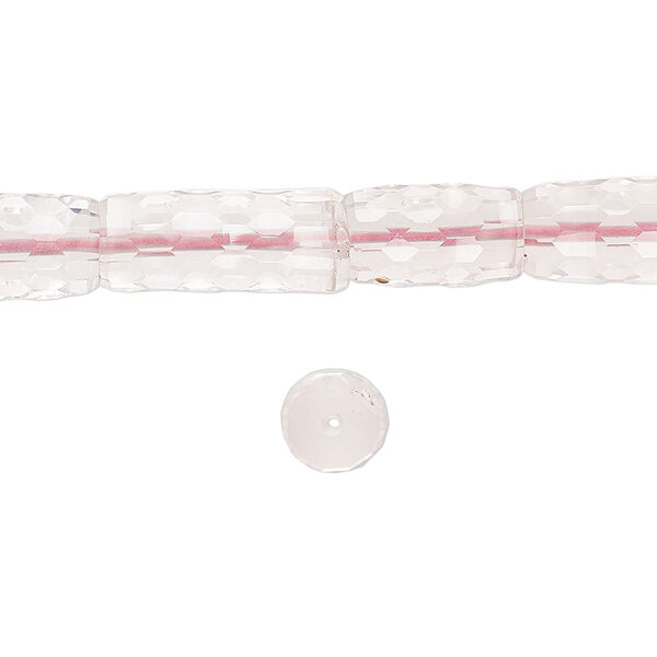 Bead, rose quartz (natural), 12x7mm-15x8mm hand-cut concave faceted round tube, B grade, Mohs hardness 7. Sold per 8-inch strand, approximately 10 beads. image number 0