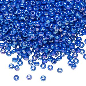 Seed bead, Miyuki, glass, pkg/250g, #8 rocaille, opaque rainbow cyan blue, (RR-483D).