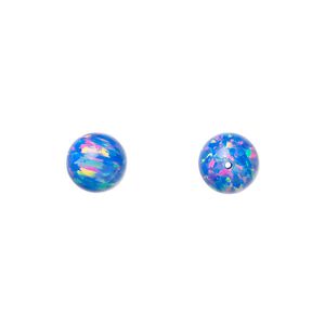 Bead, "opal" (silica and epoxy) (man-made), royal blue, 8mm round. Sold individually.