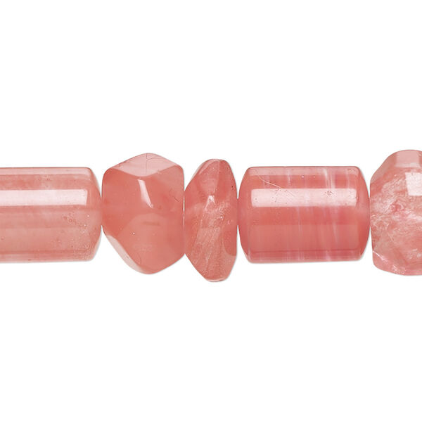 Bead, cherry "quartz" glass, 14x10mm round tube and 12x8mm-13x8mm faceted rondelle with 0.6-0.8mm hole. Sold per 15-1/2" to 16" strand. image number 0