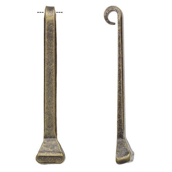 Focal, antique brass-plated carbon steel, 43x8mm horseshoe nail with curl. Sold per pkg of 4. image number 0