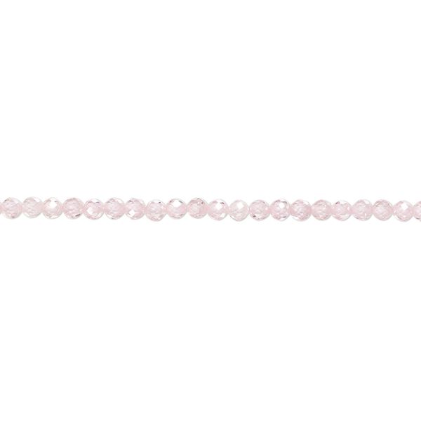Bead, cubic zirconia, pink, 2mm micro-faceted round, Mohs hardness 8-1/2. Sold per 8-inch strand, approximately 95 beads. image number 0