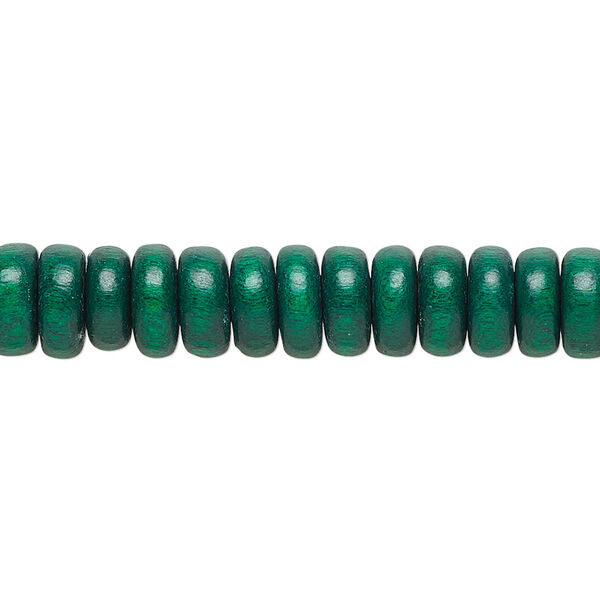 Bead, Taiwanese cheesewood (dyed / waxed), dark green, 8x4mm rondelle. Sold per pkg of (2) 15-1/2" to 16" strands. image number 0