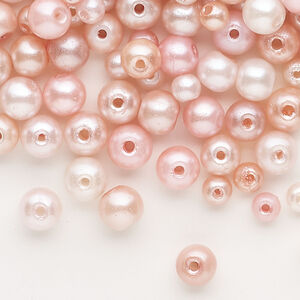 Bead mix 1pkg1, glass pearl, pink / light pink / dark pink, 4-6mm round, 2 ounces