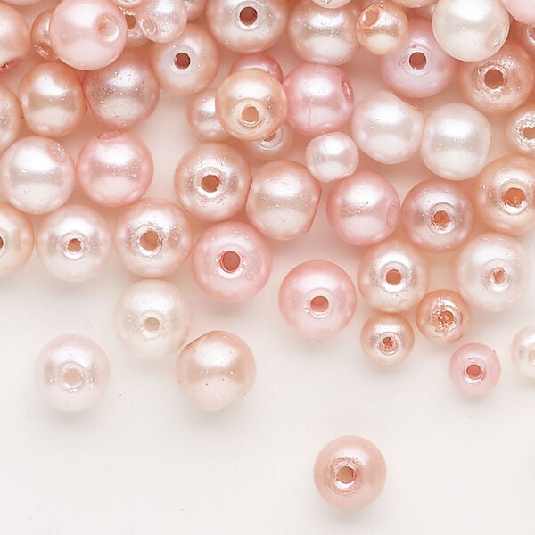 Bead mix 1pkg1, glass pearl, pink / light pink / dark pink, 4-6mm round, 2 ounces image number 0