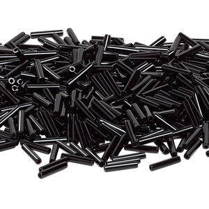 Bead, Miyuki, bugle bead, glass, pkg/50 g, 12x2.4mm center-drilled, opaque black, (RBU-0401).