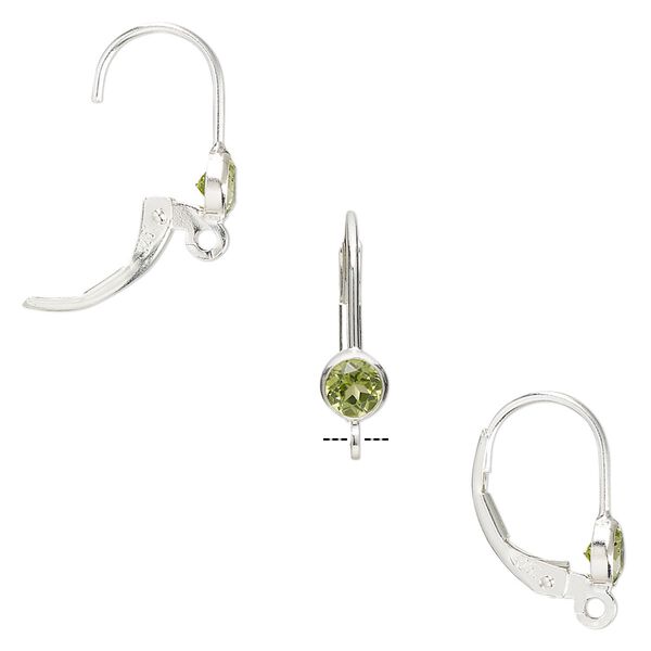 Ear wire leverback 1pkg2 sterling silver / peridot (natural), 17mm / 4mm faceted round / open loop, 1 pair image number 0