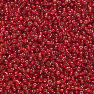 Seed bead, Ming Tree™, glass, pkg/1 pound, #11 round, transparent silver-lined ruby red.