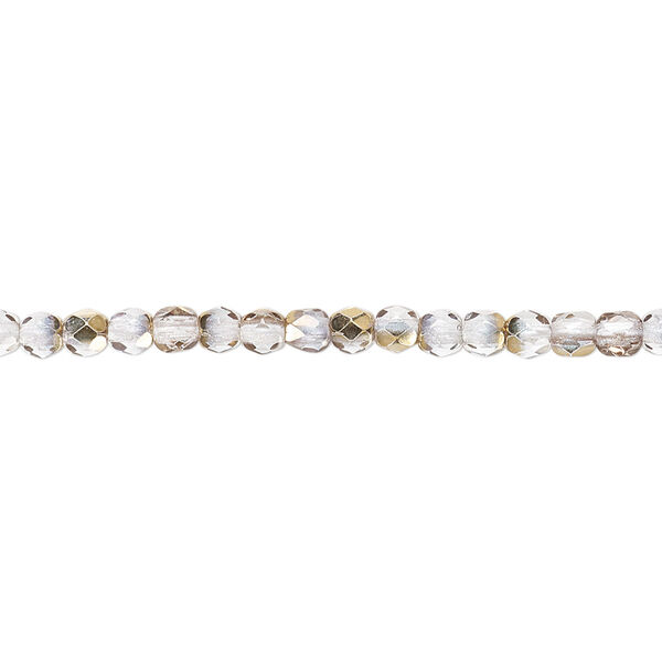 Bead, Czech fire-polished glass, clear and metallic 24Kt gold, 3mm faceted round. Sold per pkg of 1,200 (1 mass). image number 0