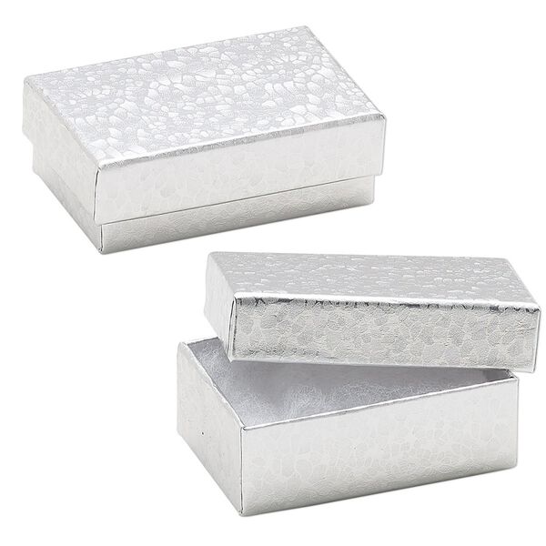 Box, paper, "cotton"-filled, silver, 2-5/8 x 1-1/2 x 1-inch rectangle. Sold per pkg of 10. image number 0