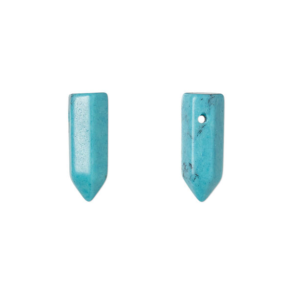 Bead, "turquoise" (resin) (imitation), blue, 16x5mm-19x6mm hand-cut top-drilled point. Sold per pkg of 2. image number 0