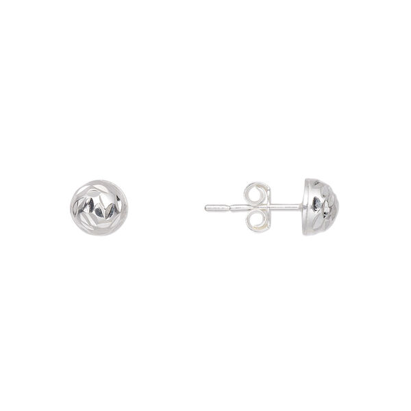 Earstud, sterling silver, 6mm diamond-cut half-ball with post. Sold per pair. image number 0