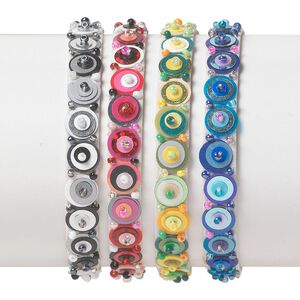 Bracelet assortment, Just for Fun, velveteen, pkg/4, 7 inch wearable size, tan, blue, black, white, silver, green, yellow, or.