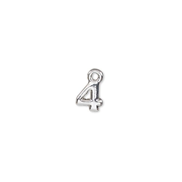 Charm, silver-finished "pewter" (zinc-based alloy), 7.5x6.5mm number 4. Sold per pkg of 2. image number 0