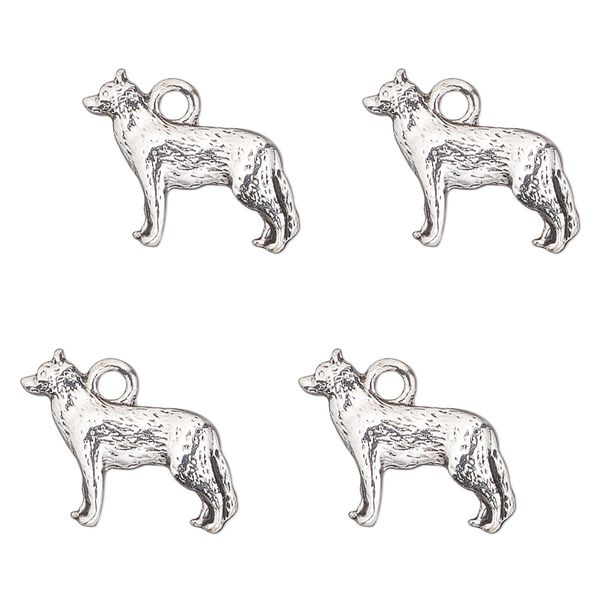 Charm, antique silver-finished "pewter" (zinc-based alloy) , 17x10mm single-sided husky. Sold per pkg of 4. image number 0