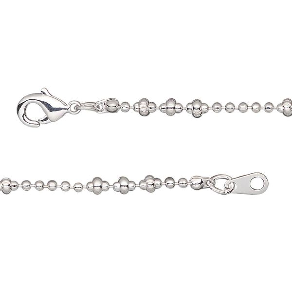 Chain, silver-plated brass, 1.5mm faceted ball and 2.8x1.5mm crimped rondelle, 18 inches with lobster claw clasp. Sold individually. image number 0