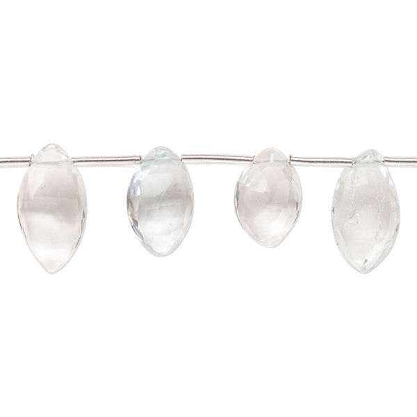 Bead, white topaz (natural / irradiated), light, 11x6mm-15x7mm hand-cut top-drilled faceted puffed marquise with 0.4-1.4mm hole, B- grade, Mohs hardness 8. Sold per pkg of 20. image number 0