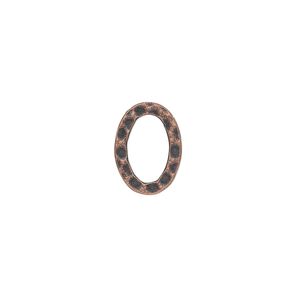 Component, antique copper-plated steel, 14x10mm double-sided hammered open flat oval. Sold per pkg of 12.