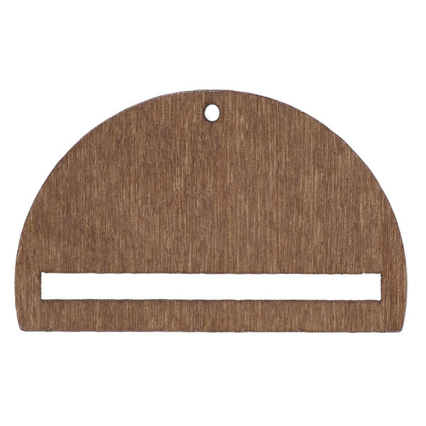 Focal, fiberboard, brown, 2 x 1-1/4 inch top-drilled semicircle with cutout. Sold per pkg of 6. image number 0