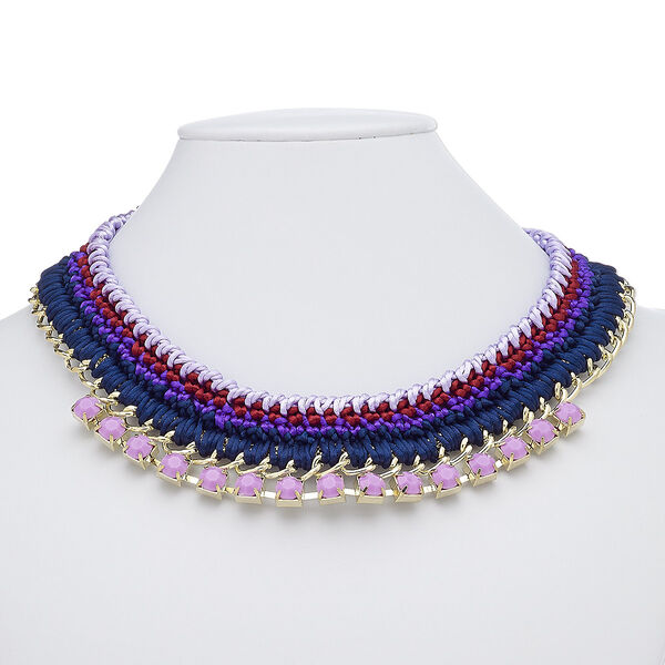 Necklace, acrylic / nylon / rose gold-coated plastic / rose gold-finished steel / "pewter" (zinc-based alloy), multicolored, 14 inches with 2-inch extender chain and lobster claw clasp. Sold individually. image number 0
